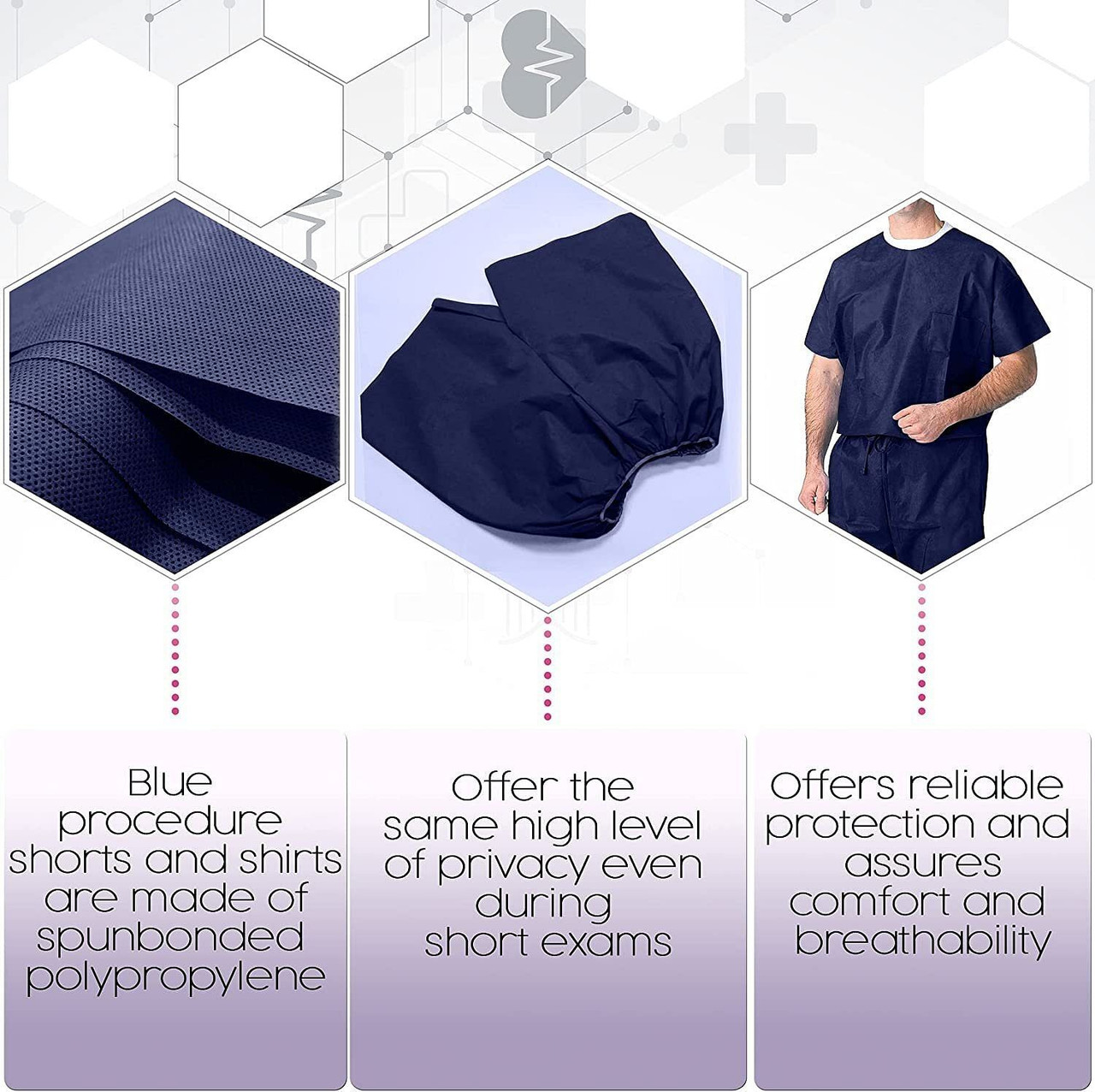 Disposable Scrubs Top and Bottom X-Large. Polypropylene Shirts and Shorts. Pack of 10 of Medical Sc