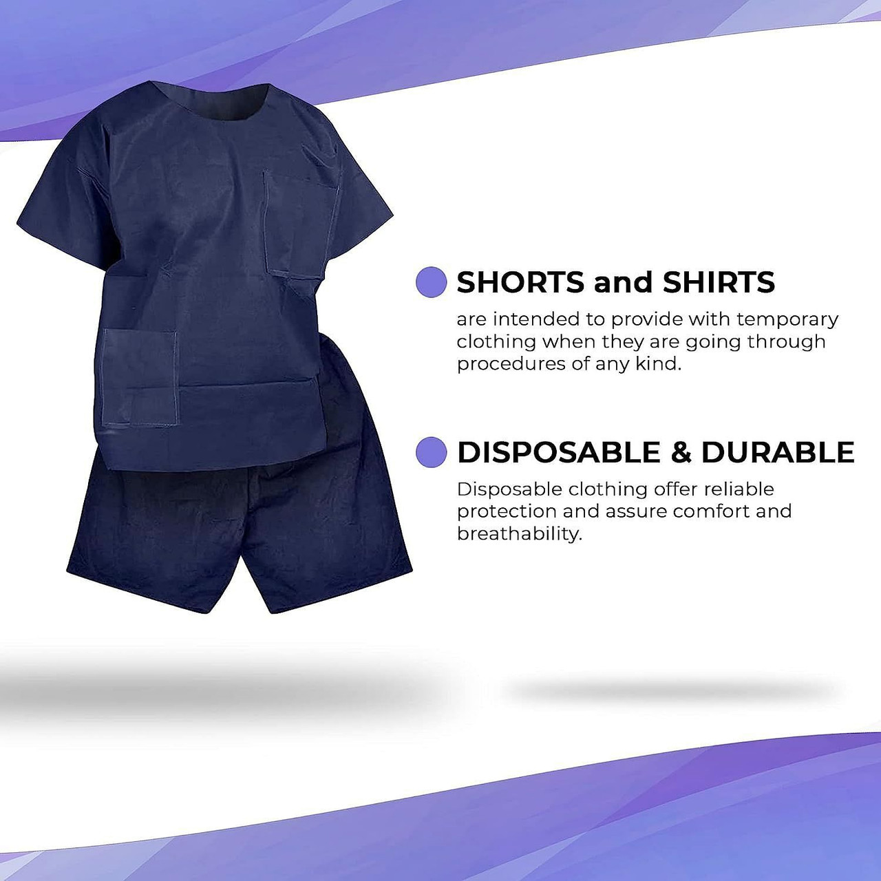 Disposable Scrubs Top and Bottom X-Large. Polypropylene Shirts and Shorts. Pack of 10 of Medical Sc