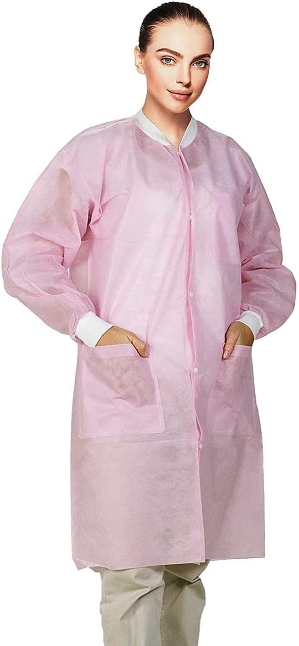 Disposable Lab Coats in Bulk. Pack of 50 White SPP 45 gsm Work Gowns Large. Protective Clothing wit