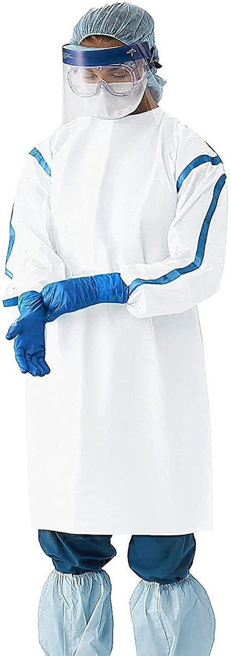 Disposable Isolation Gowns in Bulk. Pack of 25 White SMS 35 gsm Frocks. Small Body Protective Lab C