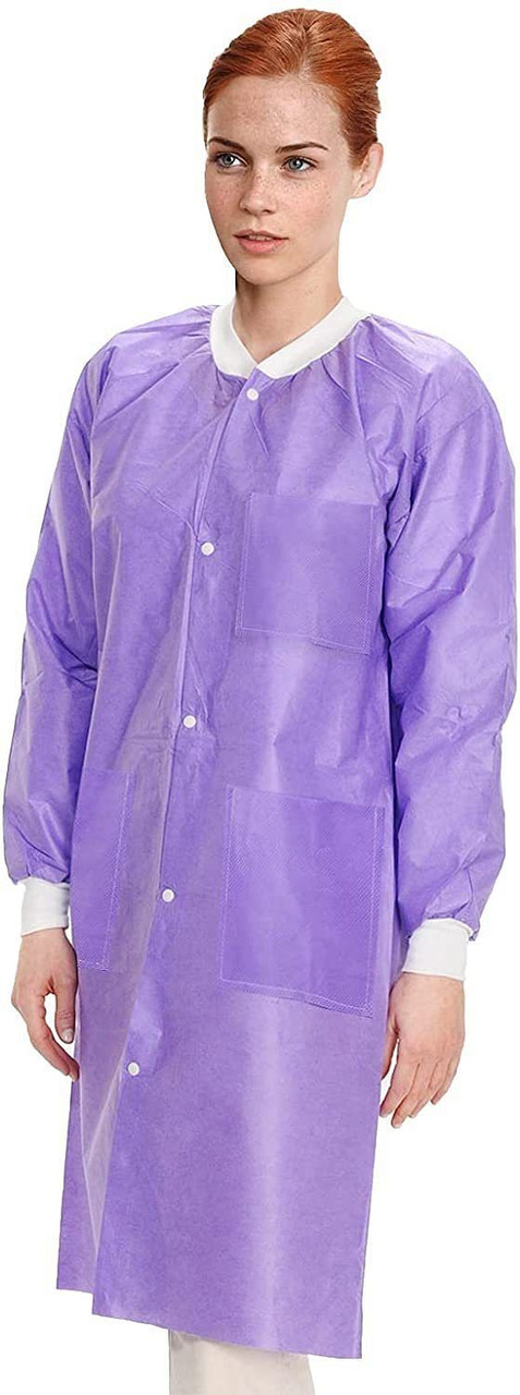 Disposable Lab Coats in Bulk. Pack of 50 Medical Blue Work Gowns Medium. SMS 50 gsm Protective Clot