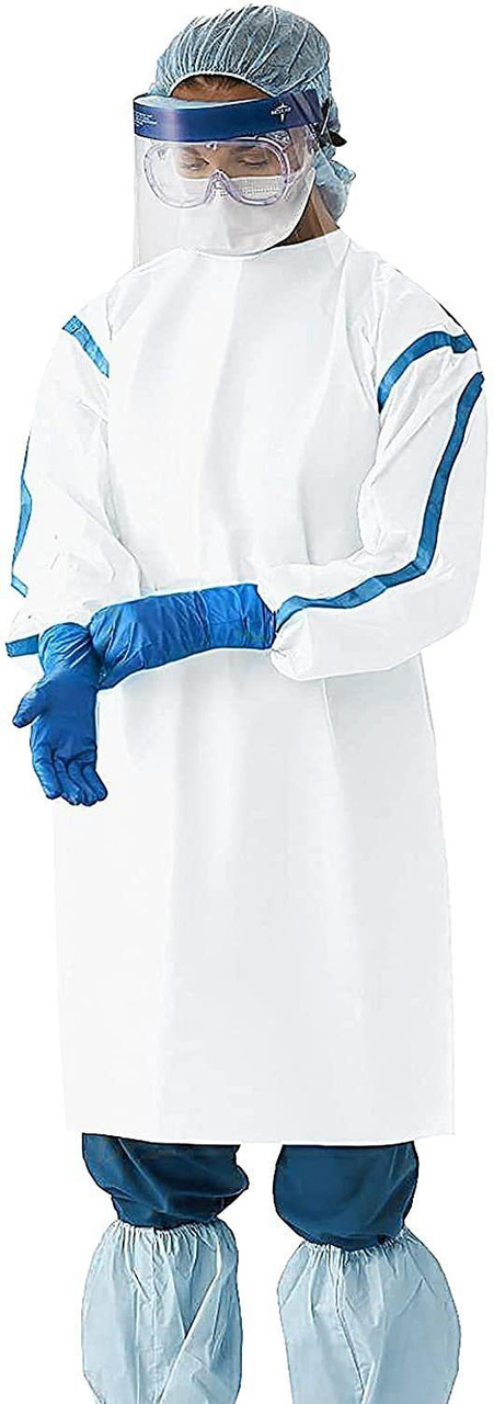 Disposable Isolation Gowns in Bulk. Pack of 25 White SMS 35 gsm Frocks. 3X-Large Body Protective La