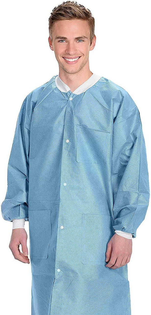 Disposable Lab Coats in Bulk. Pack of 50 Ceil Blue Work Gowns Large. SMS 50 gsm Protective Clothing