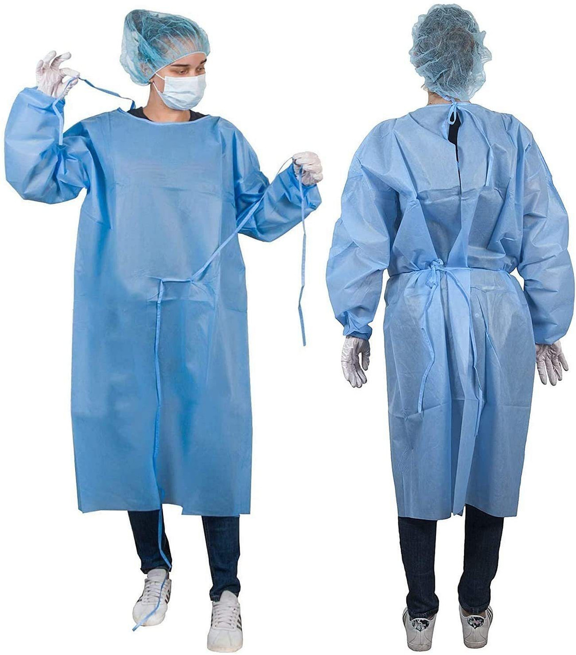 Polyethylene Robes Blue. Pack of 10 Adult Disposable Robes X-Large. Fluid-Resistant PE Frocks with 
