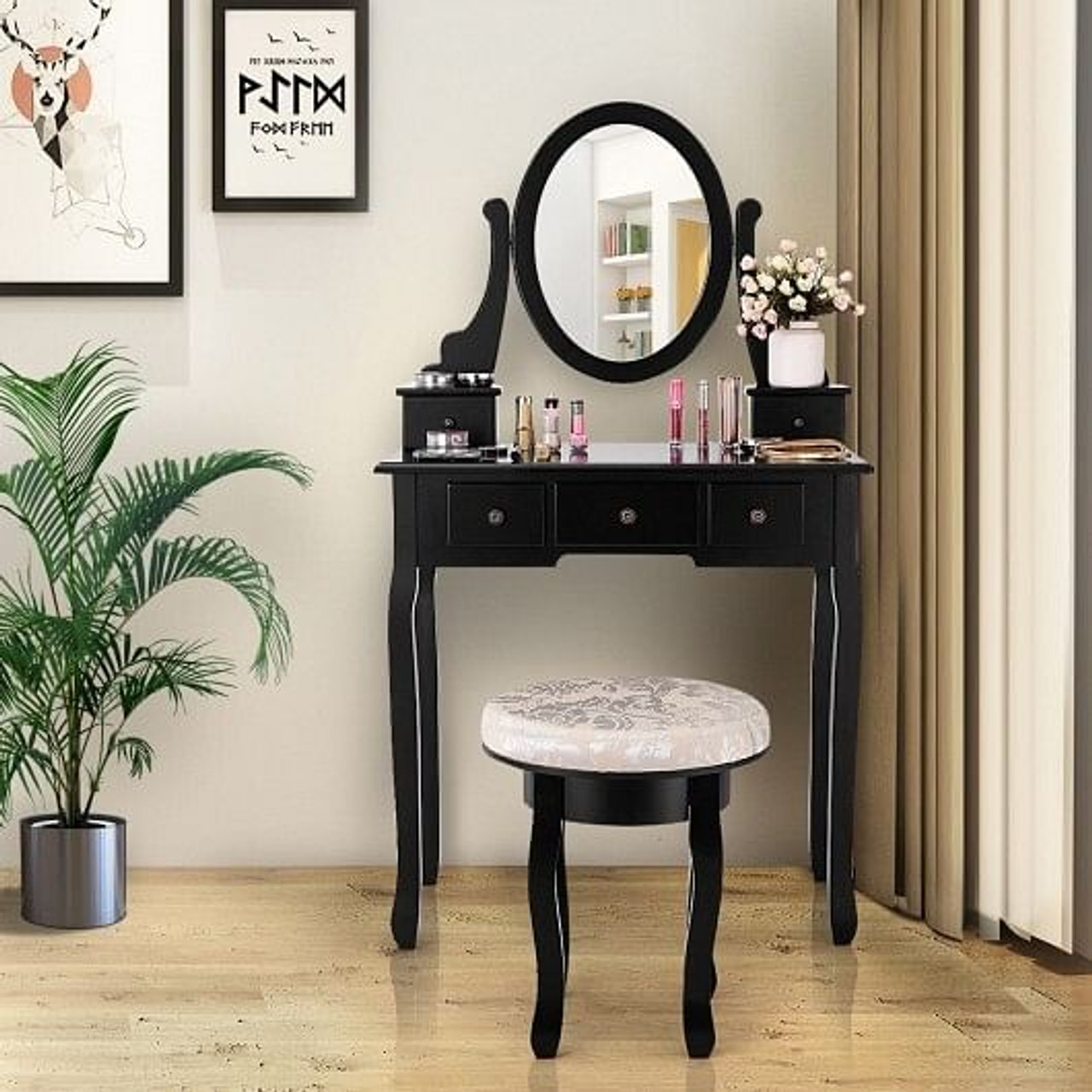 Vanity Makeup Table Set Bedroom Furniture with Padded Stool