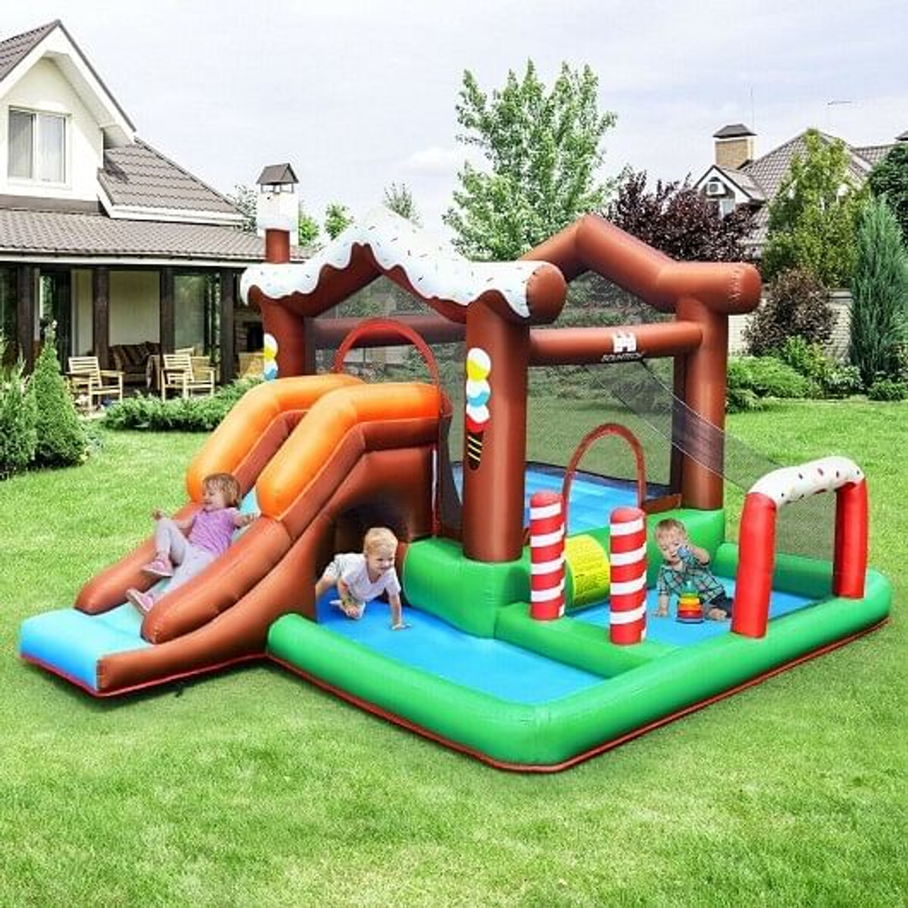 Kids Inflatable Bounce House Jumping Castle Slide Climber Bouncer Without Blower