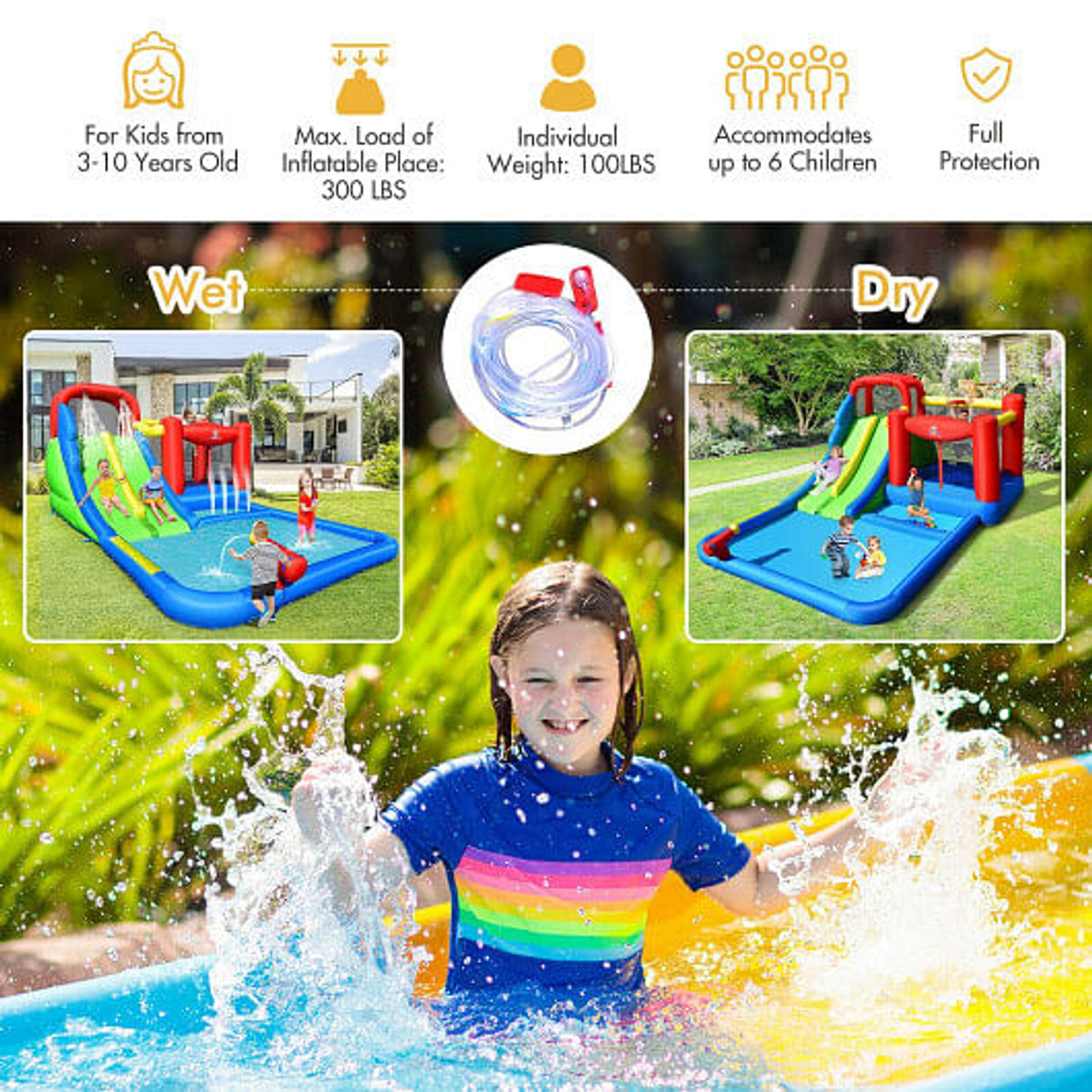 Inflatable Water Slide Kids with Ocean Balls and 780W Blower