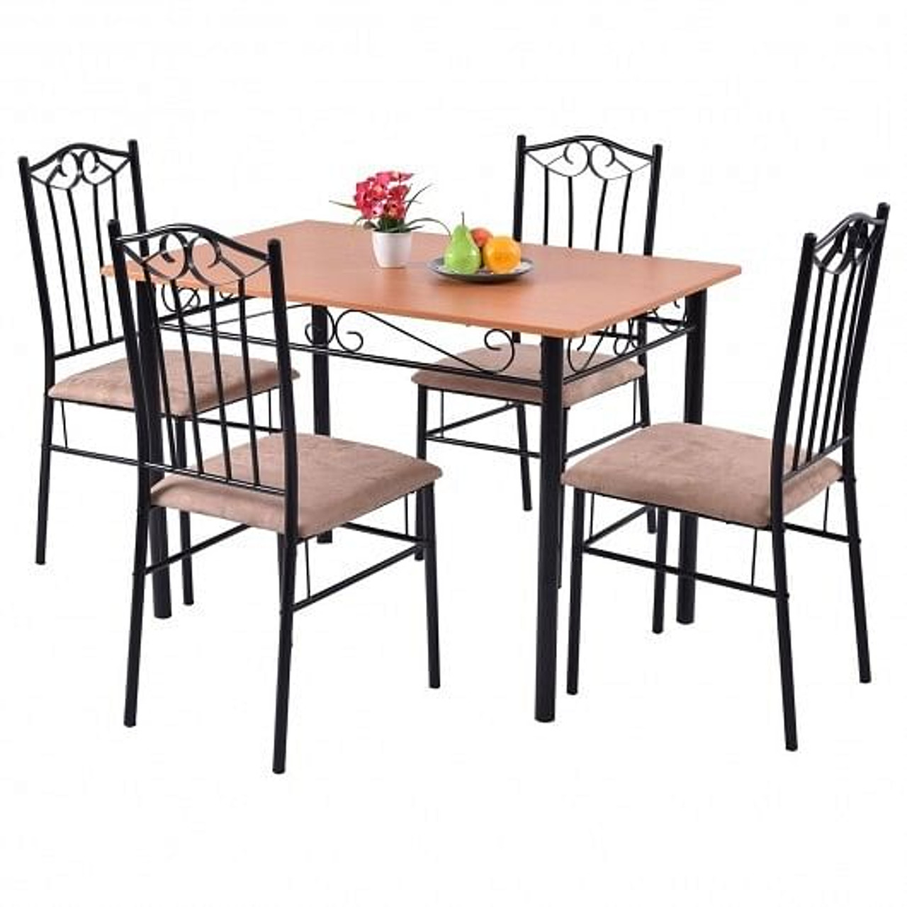 5 Pieces Dining Set Wooden Table and 4 Cushioned Chairs