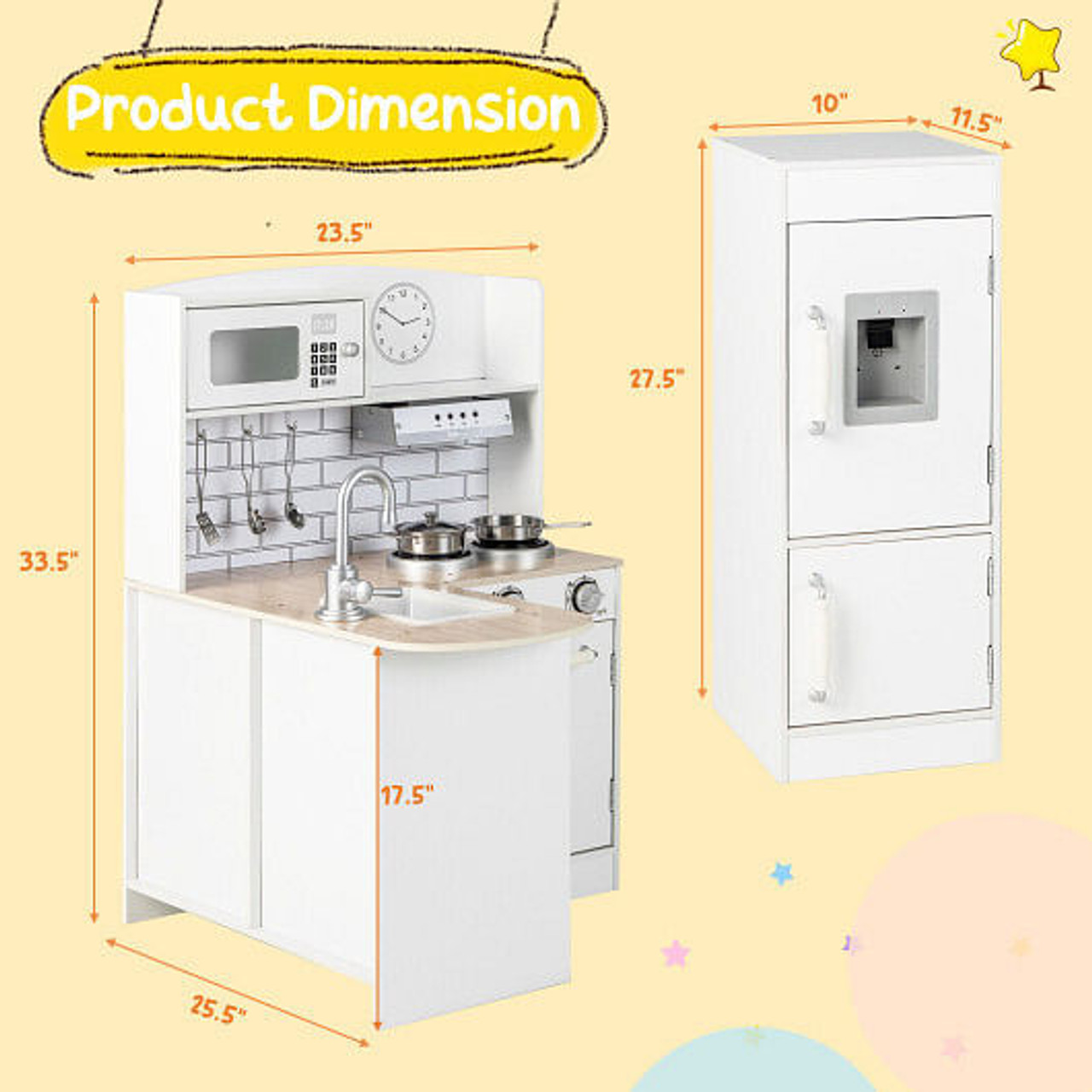 Kids Kitchen Playset Conor Kitchen Toy with Realistic Microwave and Oven Stove-White