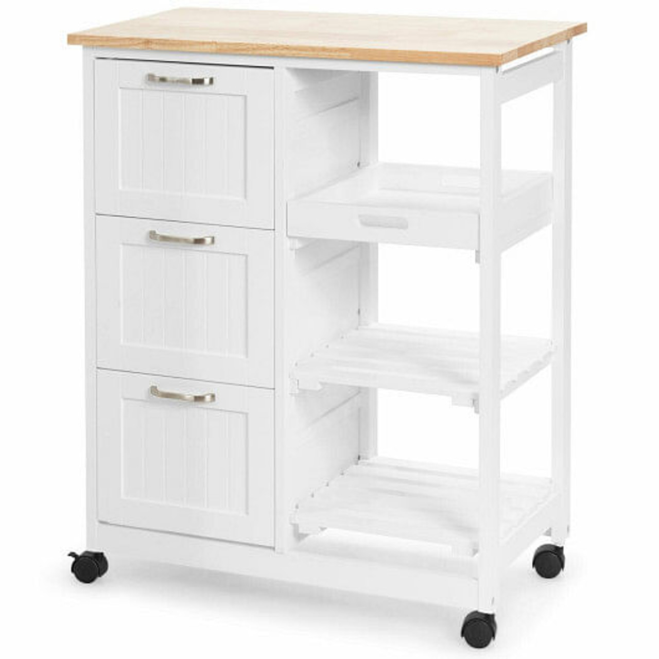 Rolling Kitchen Island Utility Storage Cart with 3 Large Drawers-Black