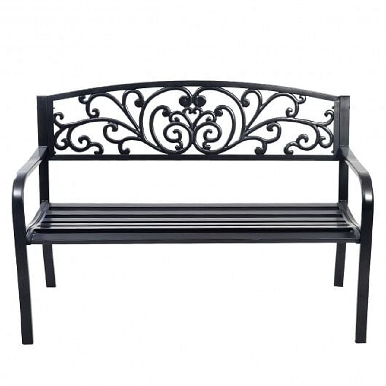 50 Inch Patio Park Steel Frame Cast Iron Backrest Bench Porch Chair