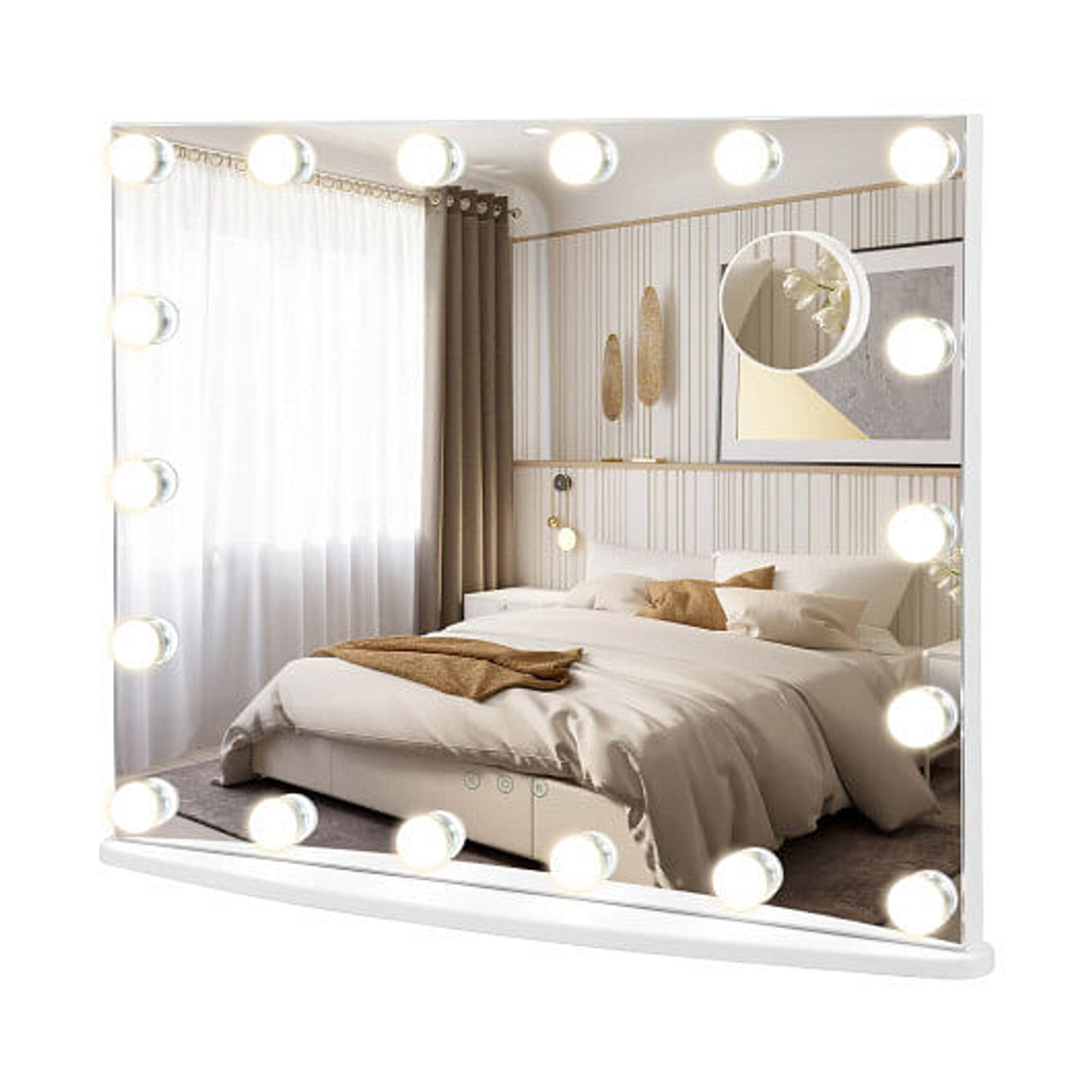 Vanity Mirror with 18 Dimmable LED Bulbs and 3 Color Lighting Modes-White