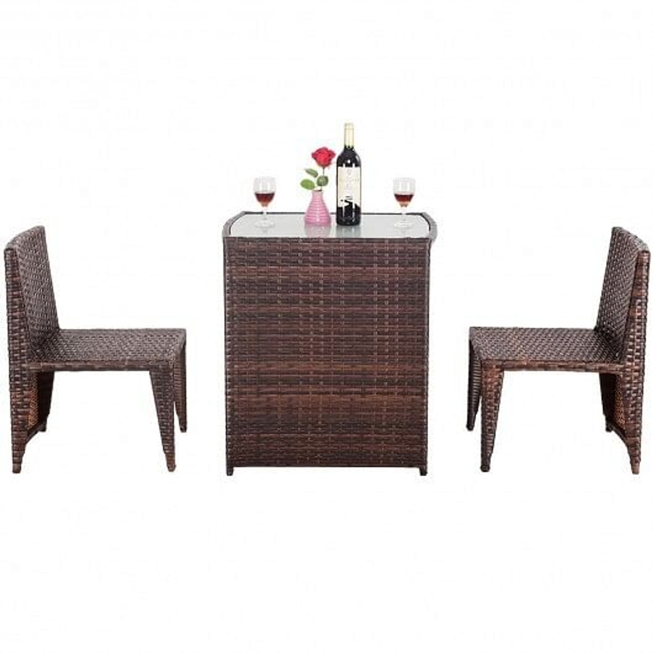 3 Pieces Cushioned Outdoor Wicker Patio Set with No Assembly Needed