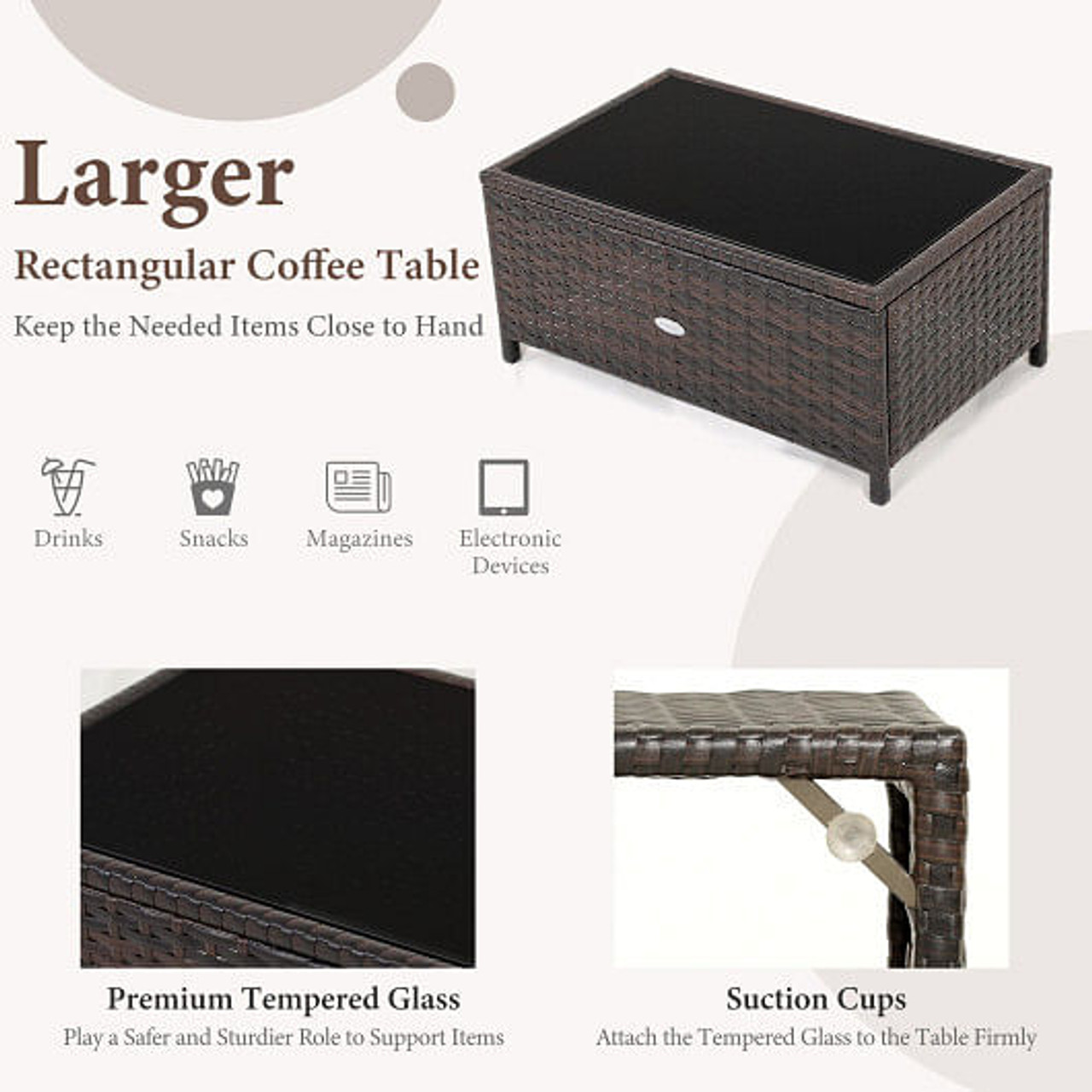 2 Pieces Wicker Loveseat Set with Coffee Table
