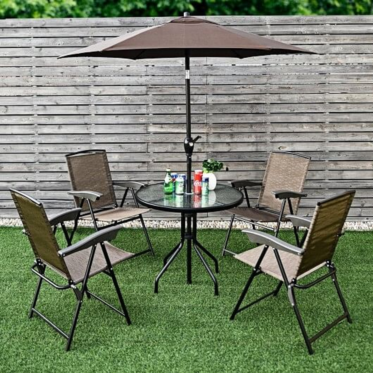 4 Pieces Folding Dining Chairs with Steel Armrests and Sling Back