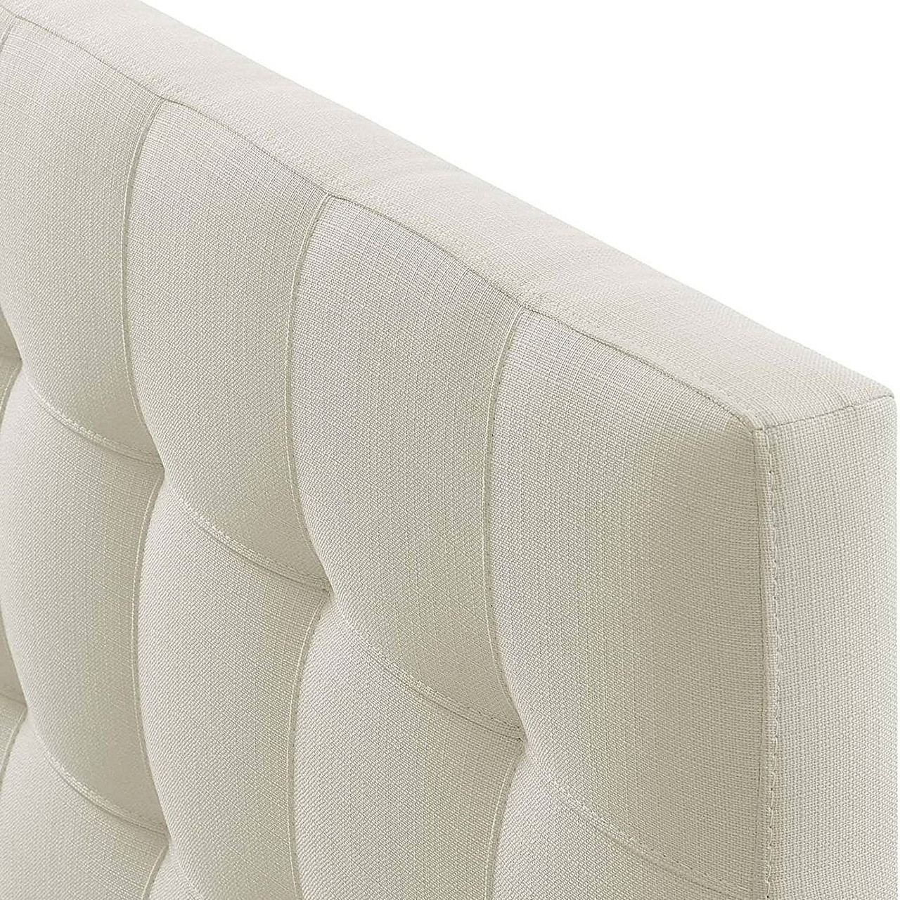 Full size Ivory Linen Fabric Upholstered Tufted Headboard