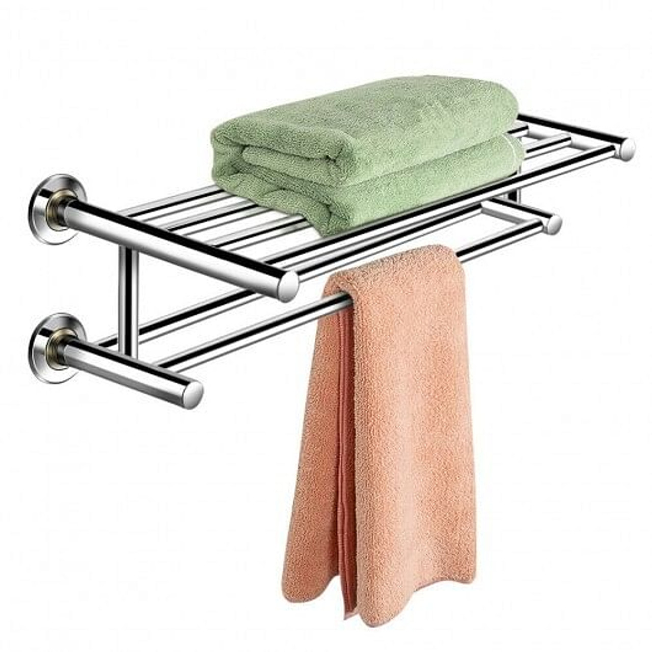 24 Inch Wall Mounted Stainless Steel Towel Storage Rack with 2 Storage Tier