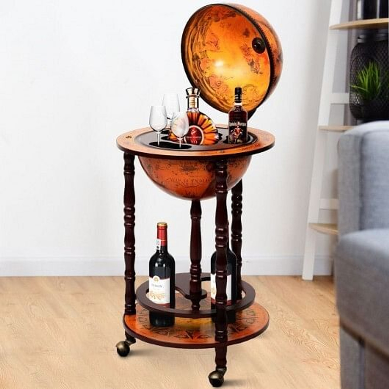 16th Century Wood Globe Wine Bar Stand