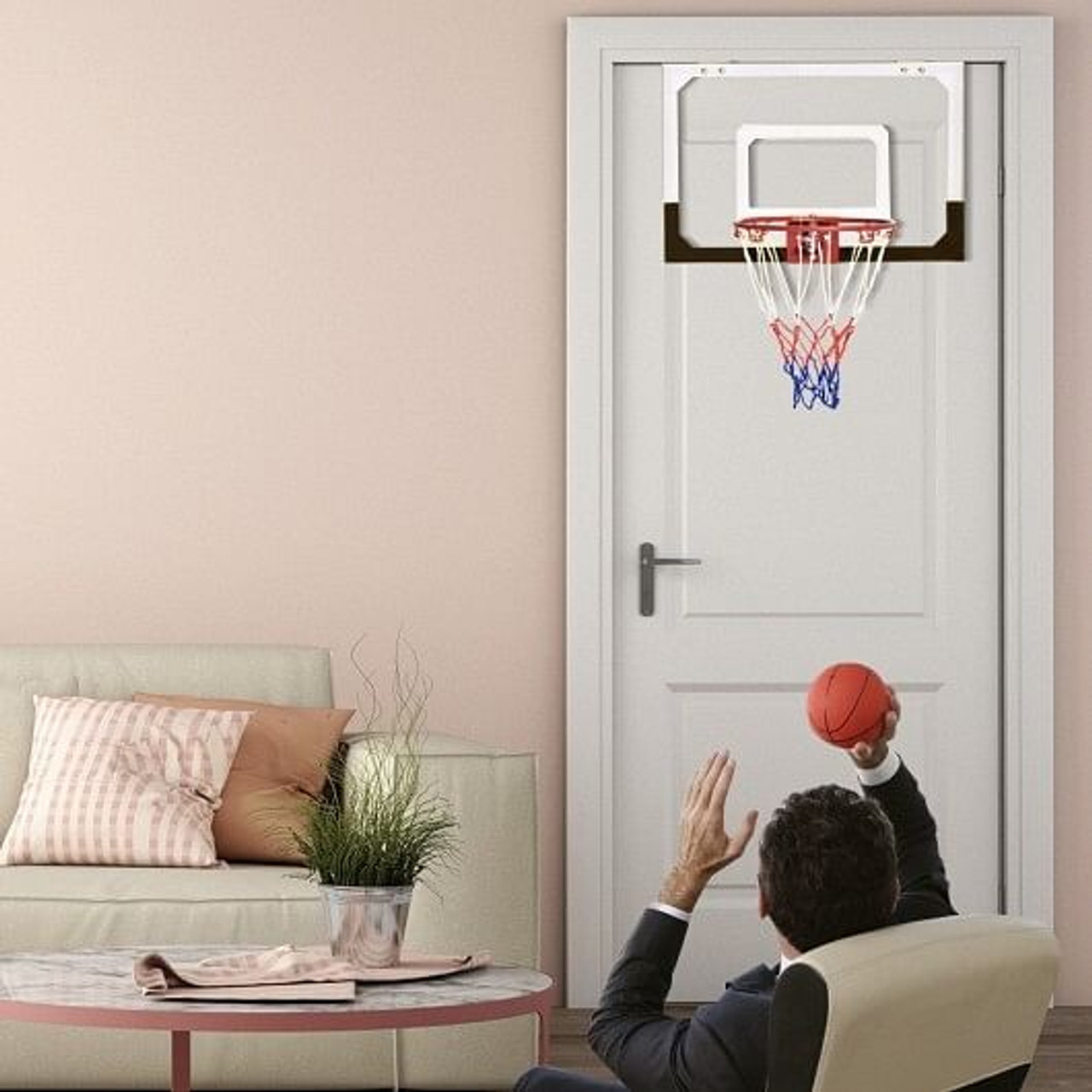 Over-The-Door Mini Basketball Hoop Includes Basketball and 2 Nets..