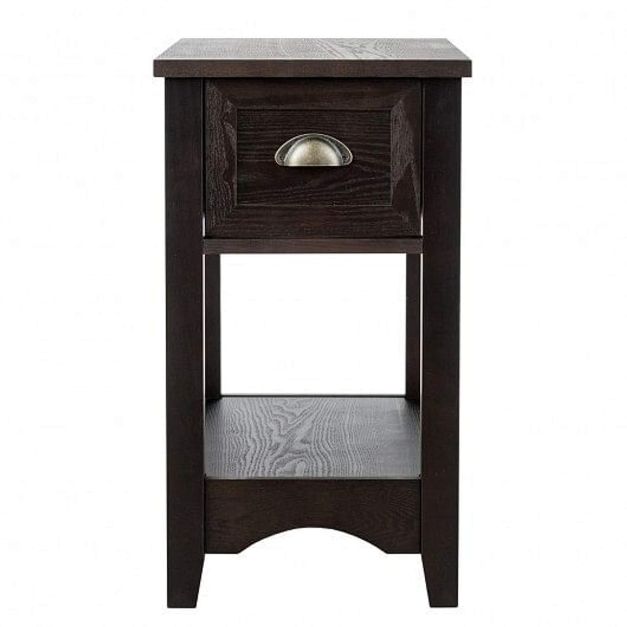 Set of 2 Contemporary Side End Table with Drawer-Walnut