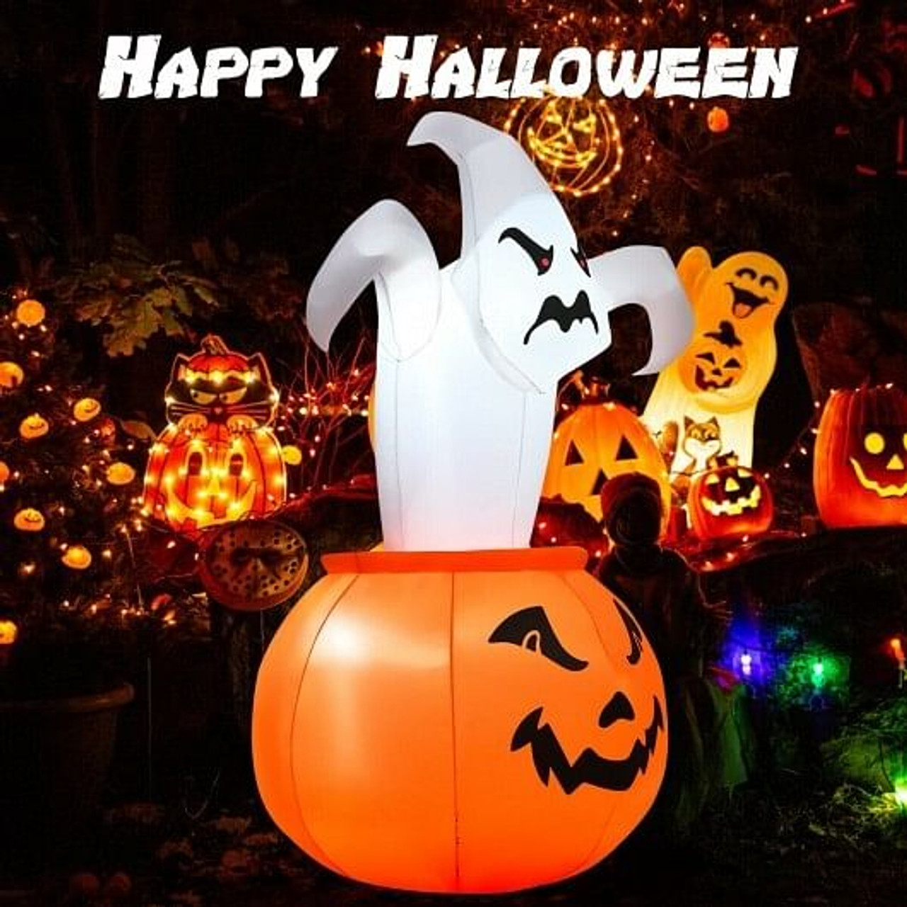 6 Feet Halloween Blow-Up Inflatable Ghost in Pumpkin with LED Light