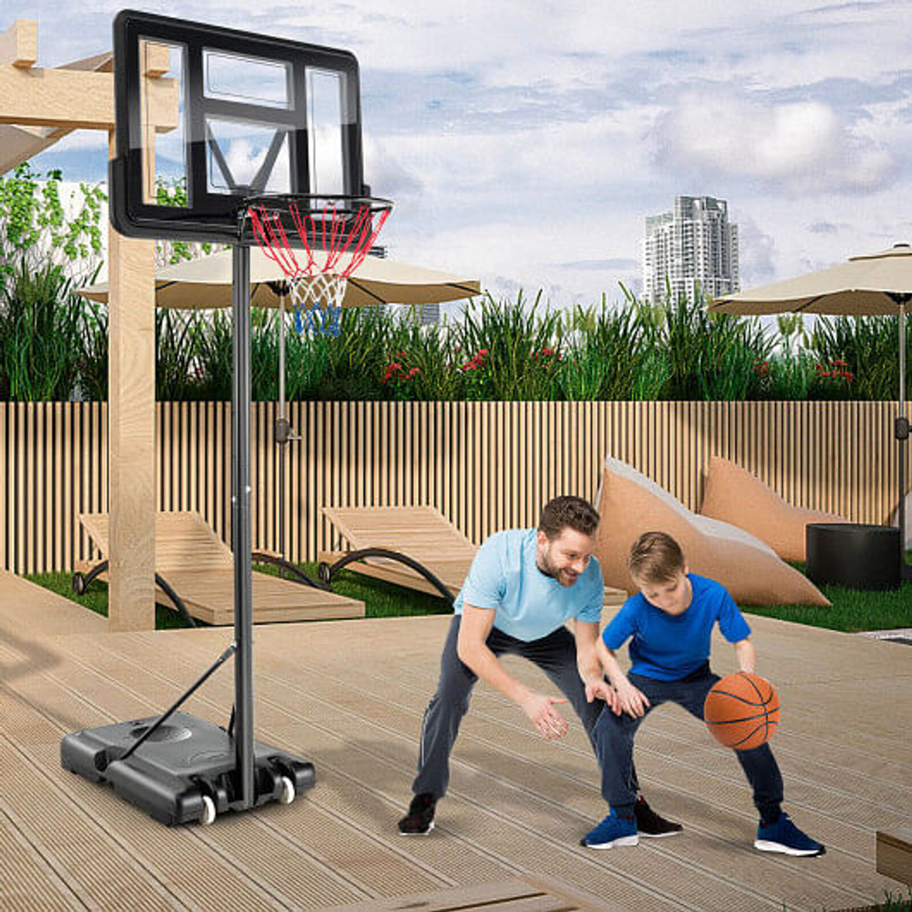 4.25-10 Feet Adjustable Basketball Hoop System w/ 44 Inch Backboard