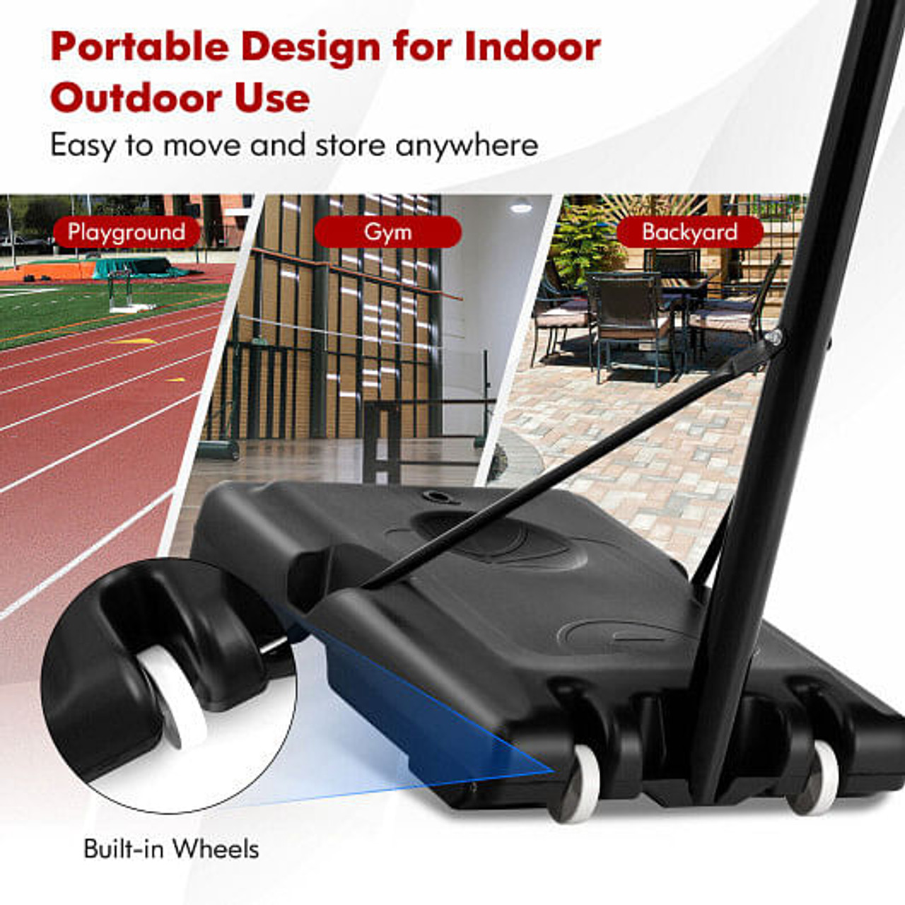 4.25-10 Feet Adjustable Basketball Hoop System w/ 44 Inch Backboard