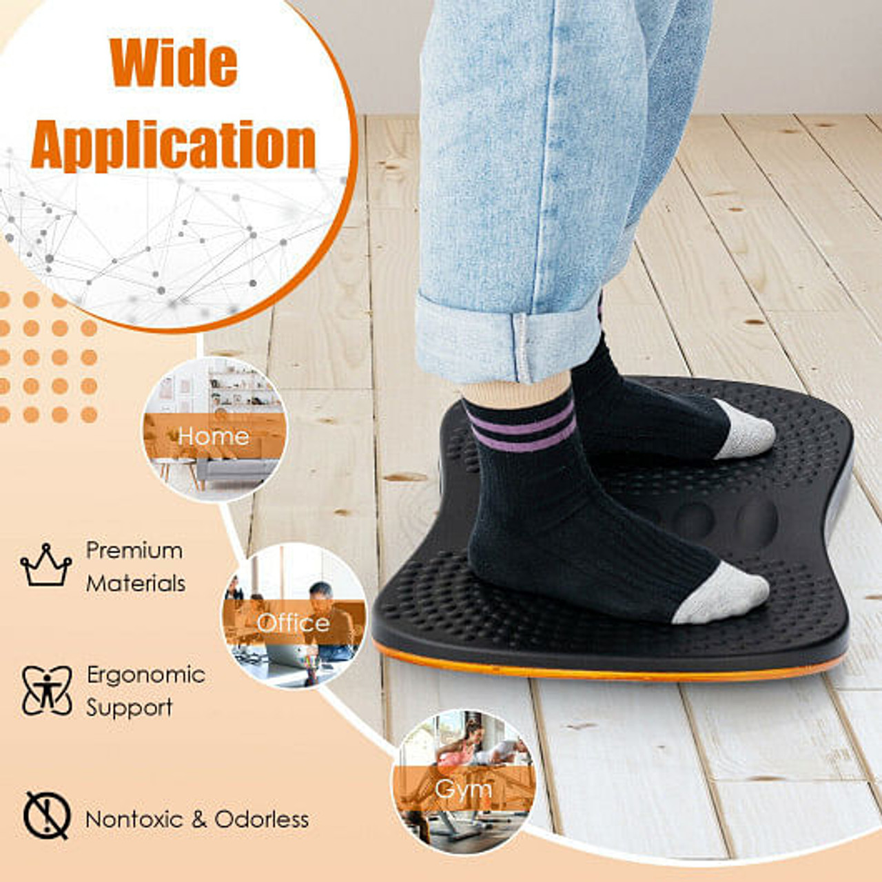 Portable Anti-Fatigue Balance Board with Raised Massage Points for Office-Black