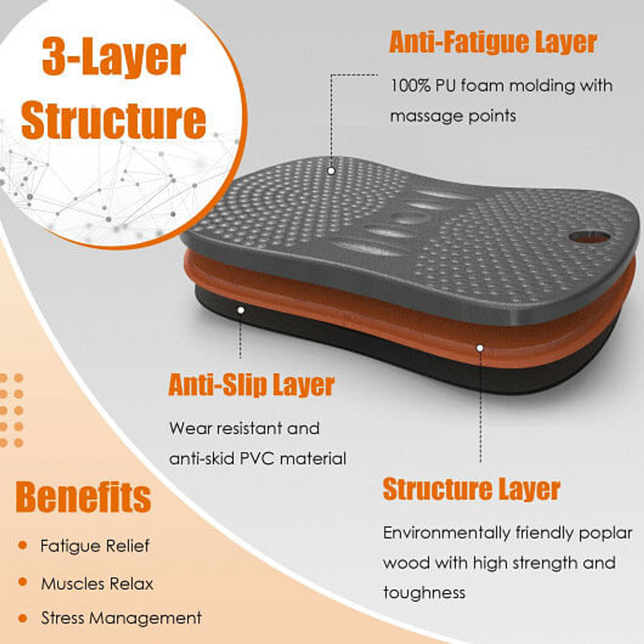 Portable Anti-Fatigue Balance Board with Raised Massage Points for Office-Black