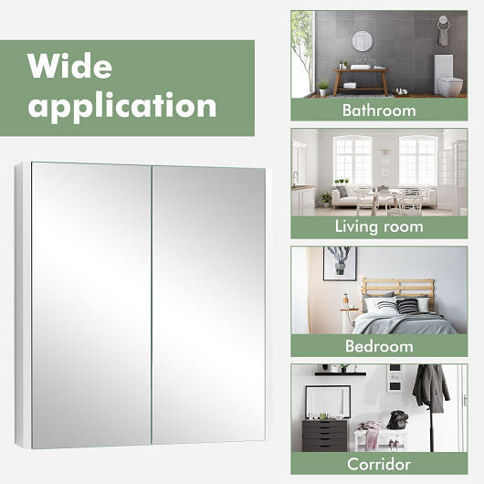 Double Door Bathroom Wall Cabinet with Mirror and Adjustable Shelf