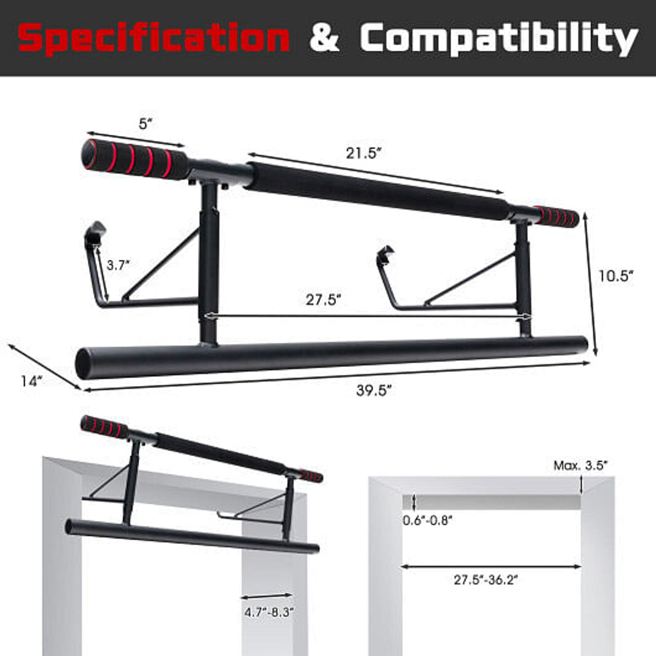 Pull-up Bar for Doorway No Screw for Foldable Strength Training