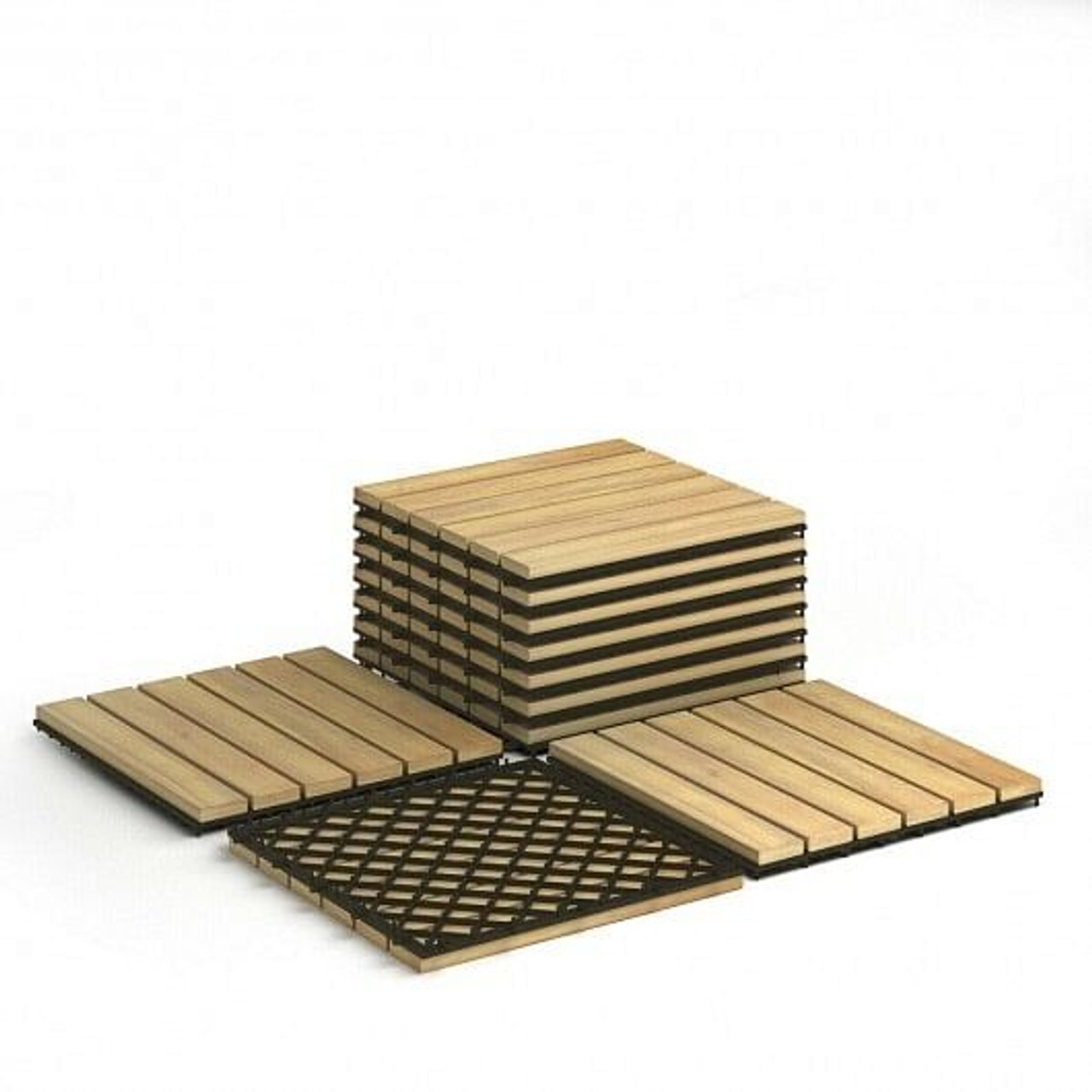 10 Pieces 12 x 12 Inch Acacia Wood Interlocking Tile Flooring