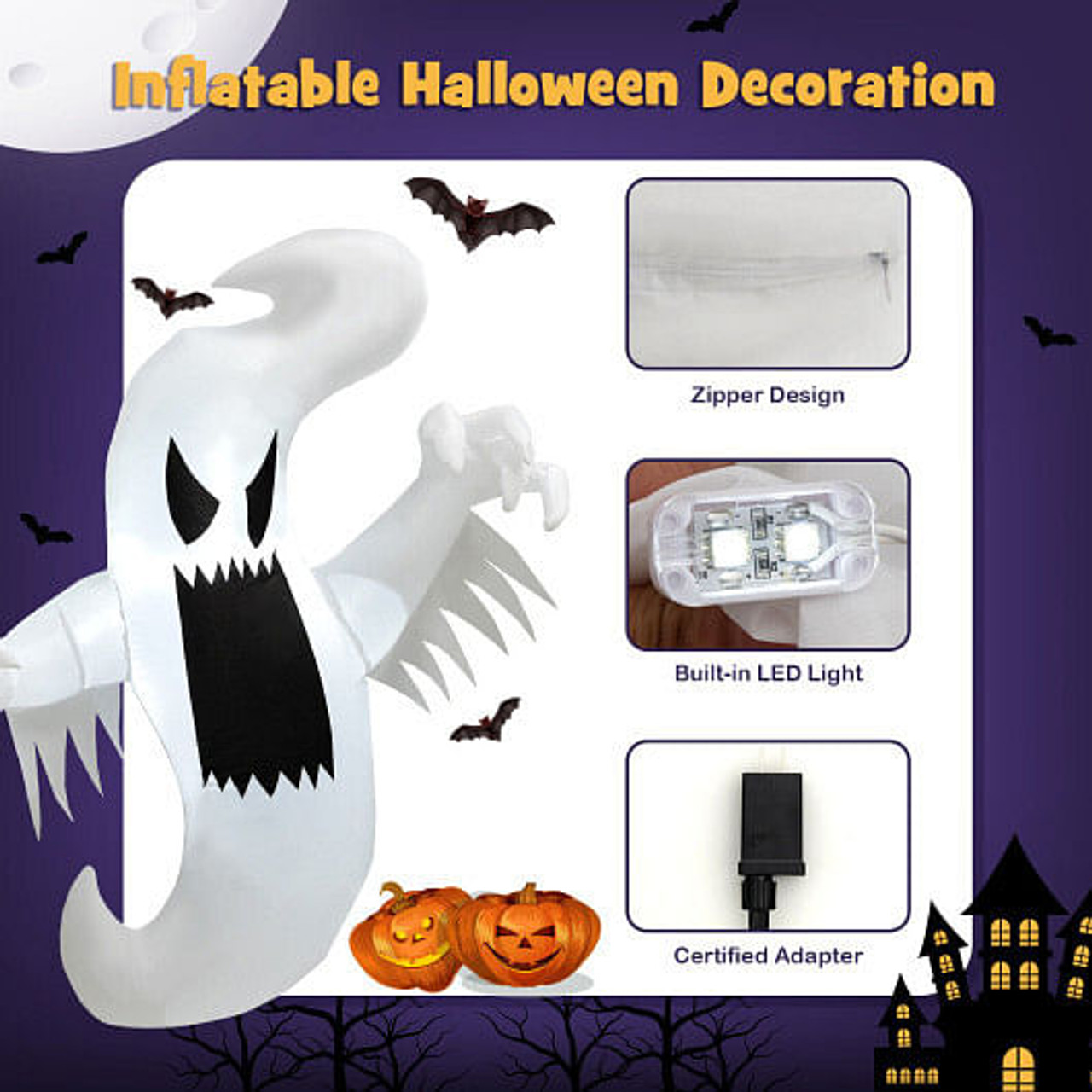 Inflatable Halloween Hanging Ghost Decoration with Built-in LED Lights