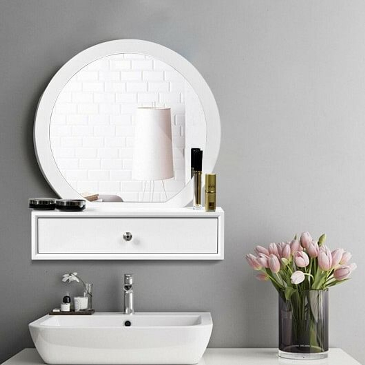 Makeup Dressing Wall Mounted Vanity Mirror with 2 Drawers