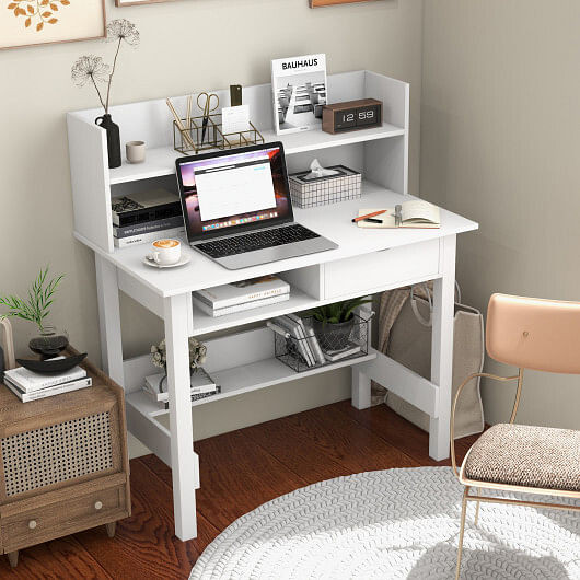Home Office Computer Desk with Storage Shelves and Drawer Ideal for Working and Studying