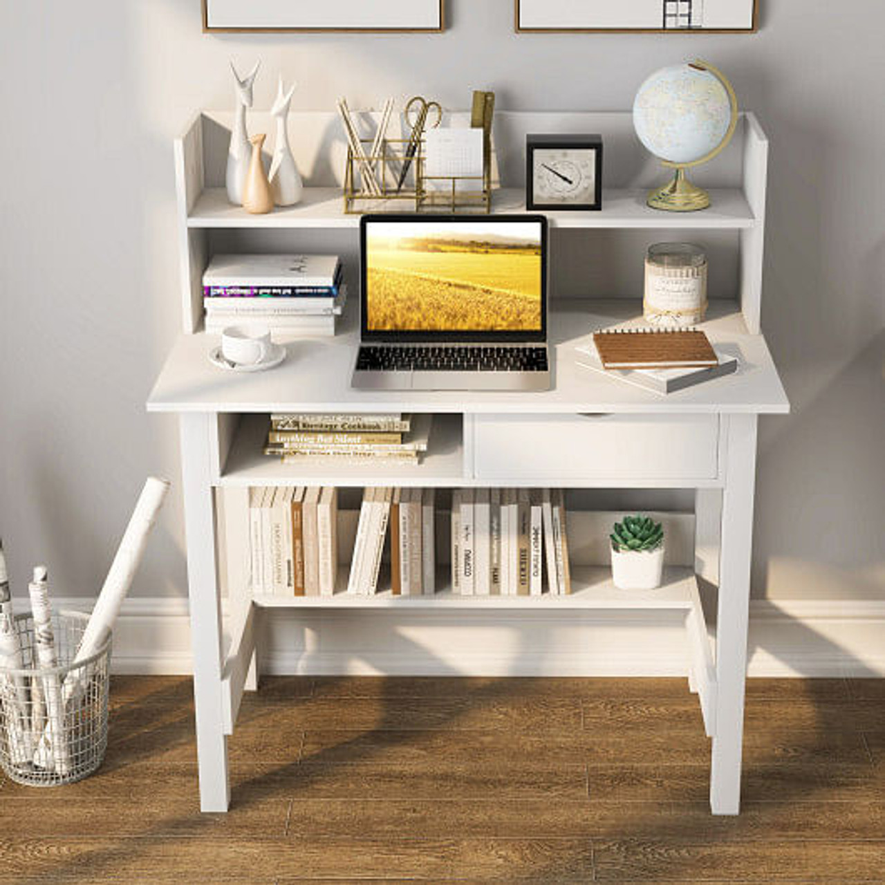 Home Office Computer Desk with Storage Shelves and Drawer Ideal for Working and Studying