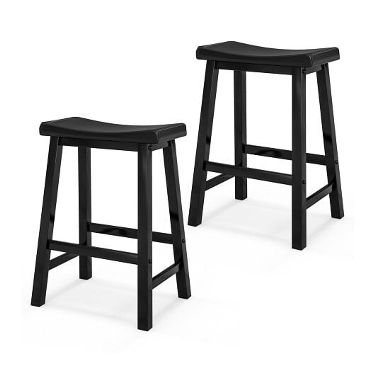 Set of 2 24 Inch Counter Height Stools with Solid Wood Legs-Gray