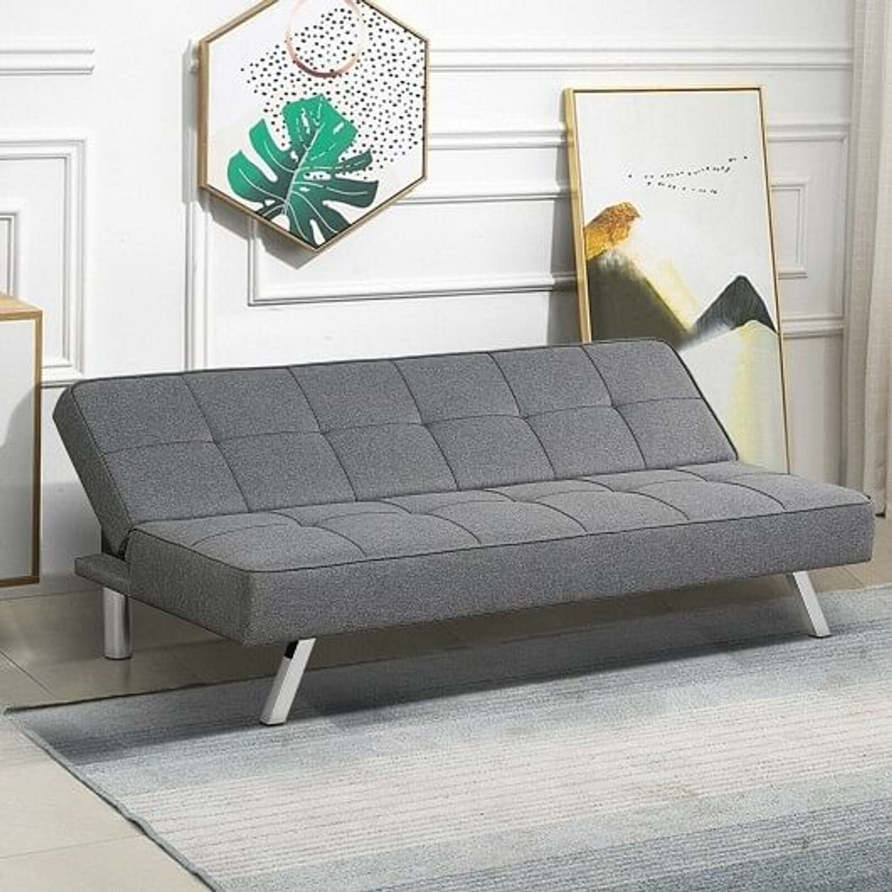 3-Seat Convertible Sofa Bed with High-Density Sponge for Living Room