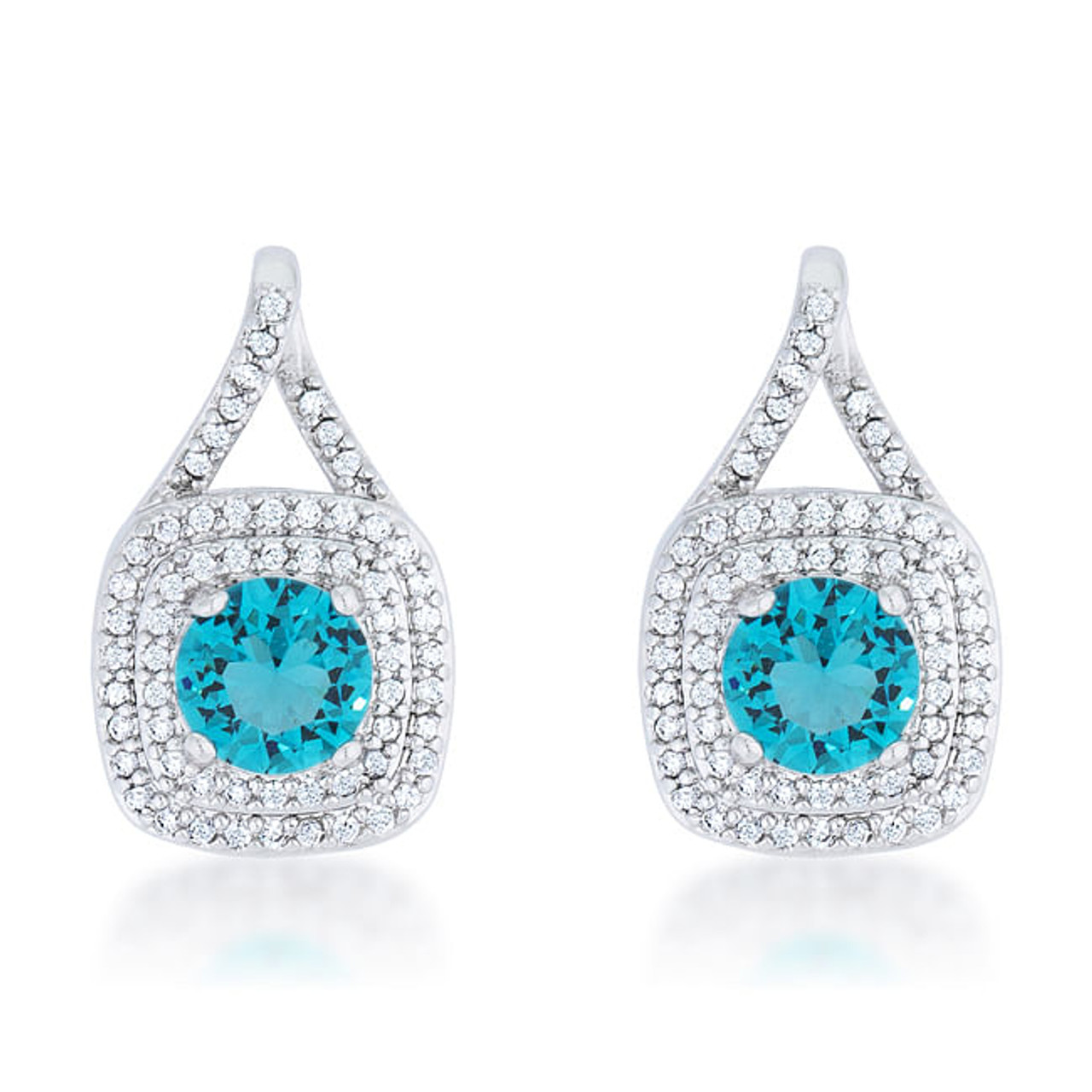 Christal 2.3ct Aqua CZ Rhodium Classic Drop Earrings