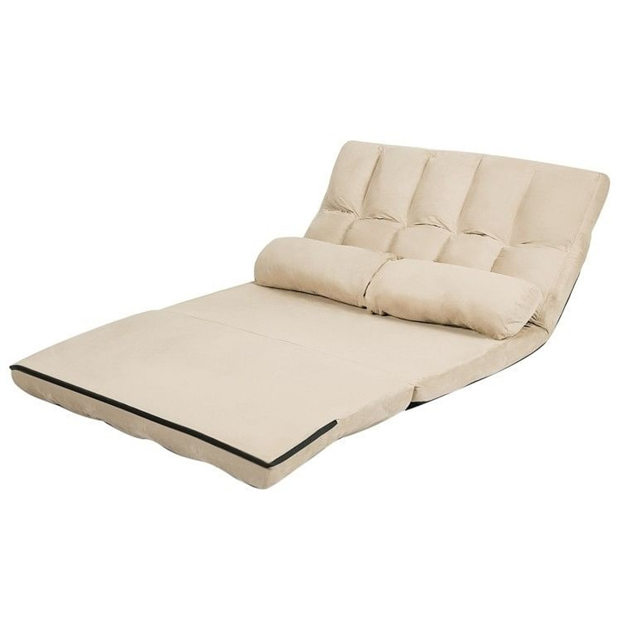 Faux Suede 5 Tilt Foldable Floor Sofa Bed Detachable Cloth Cover in Beige