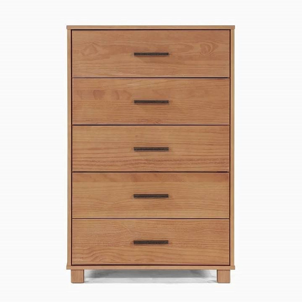 Modern Farmhouse Solid Wood 5 Drawer Bedroom Chest in Light Brown Finish