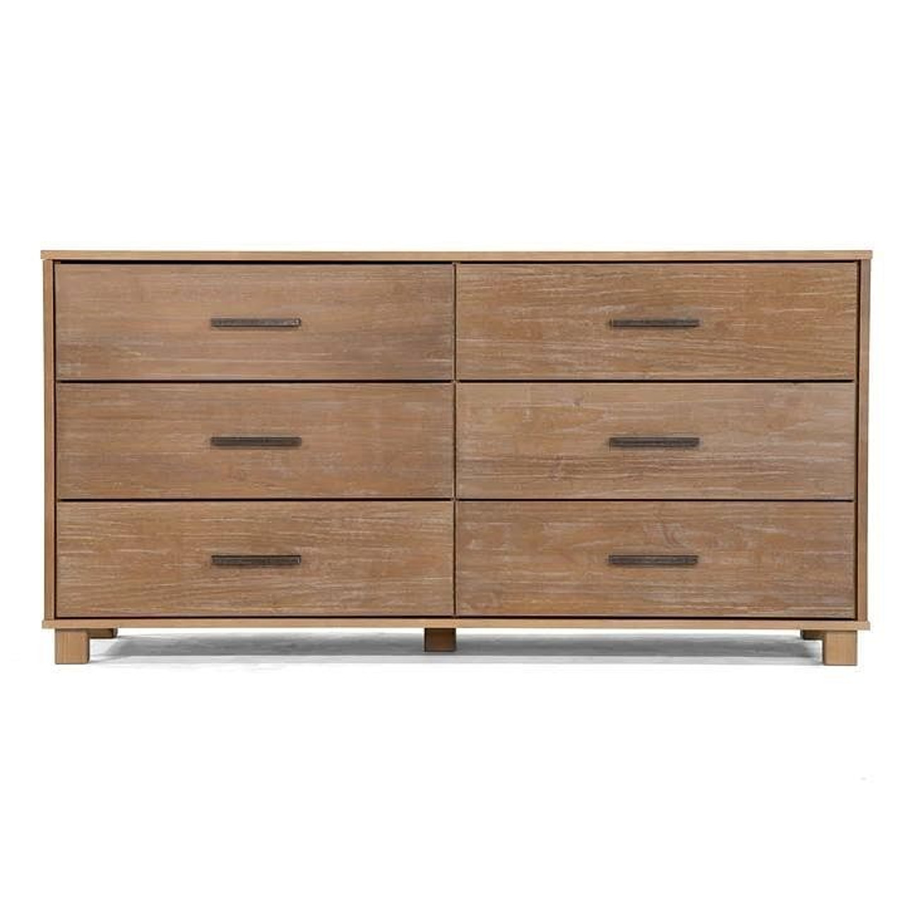 Modern Farmhouse Solid Wood 6 Drawer Double Dresser in Rustic Pine Finish