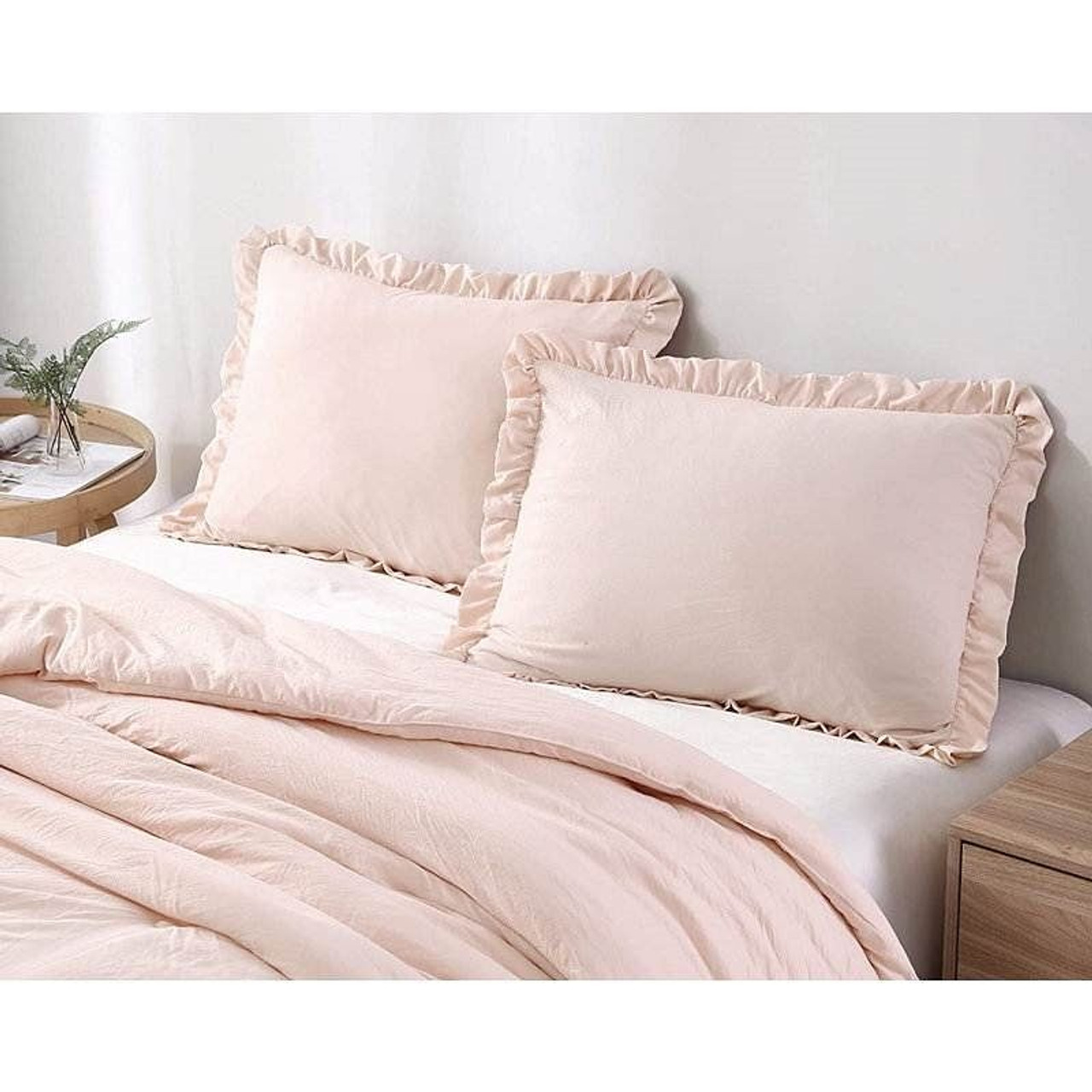 Queen Oversized Pink Ruffled Edge Microfiber Comforter Set