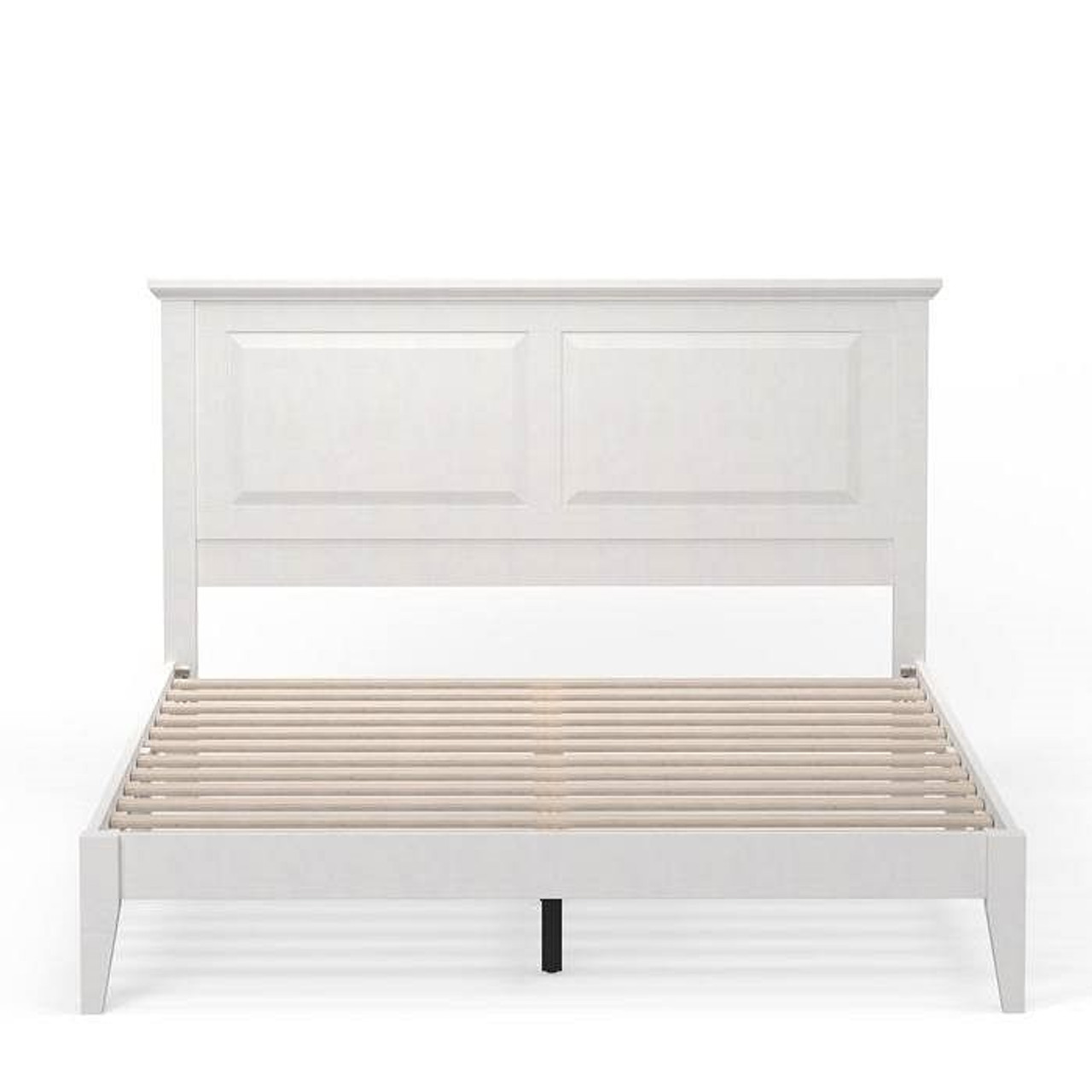 Queen Traditional Solid Oak Wooden Platform Bed Frame with Headboard in White