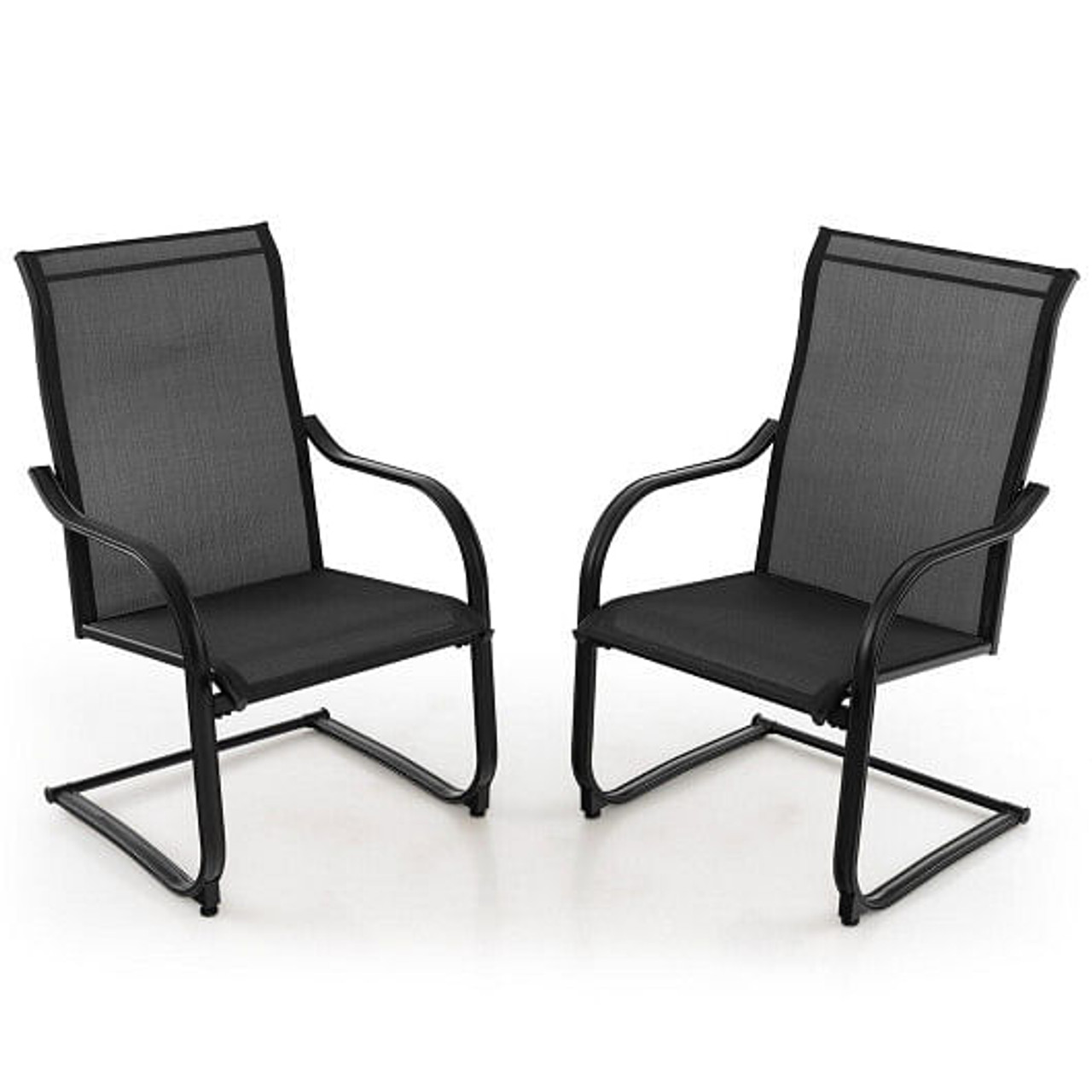 2 Pieces C-Spring Motion Patio Dining Chairs with Breathable Fabric-Black 2 Pieces C-Spring Motion Patio Dining Chairs with Breathable Fabric-Black