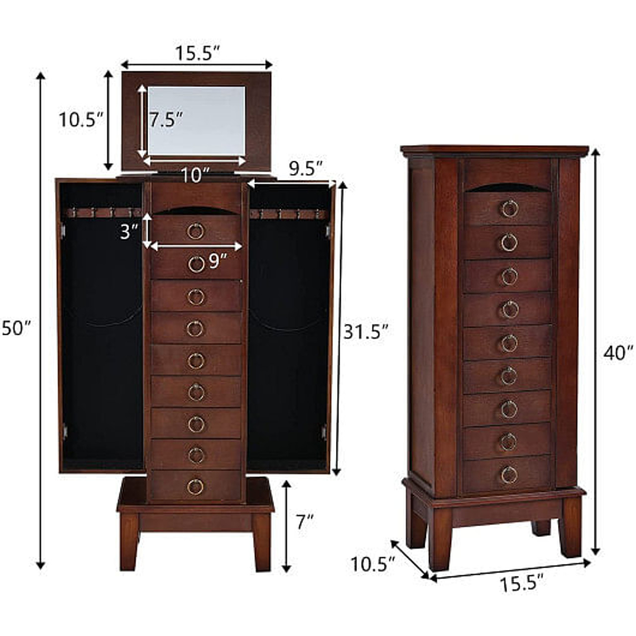 Wooden Jewelry Cabinet Storage Organizer with 6 Drawers