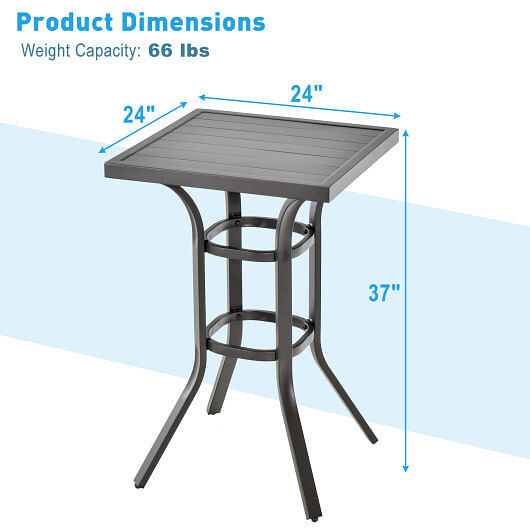 24 Inch Patio Bar Height Table with Aluminum Tabletop and Adjustable Foot Pads
