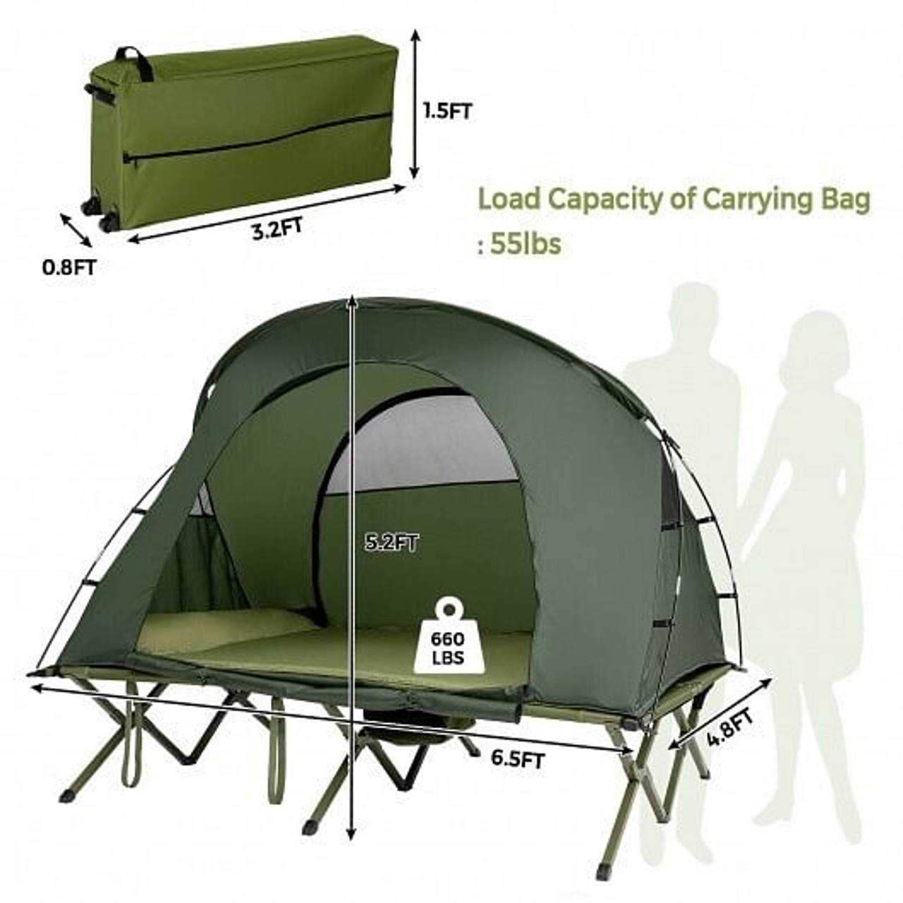 2-Person Outdoor Camping Tent with External Cover-Green