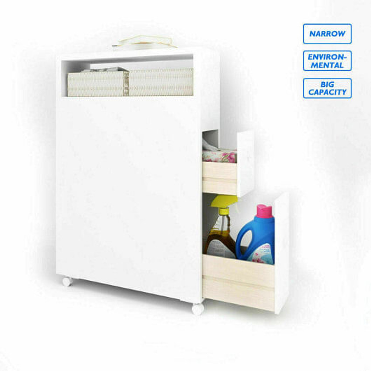 Slim Bathroom Storage Cabinet with 2 Slide Out Drawers