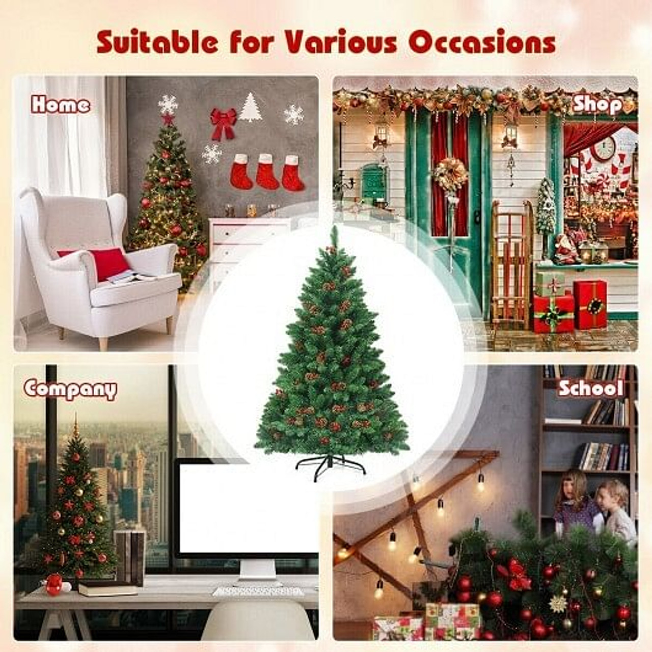 4.5 Feet Pre-lit Hinged Christmas Tree with 300 LED Lights